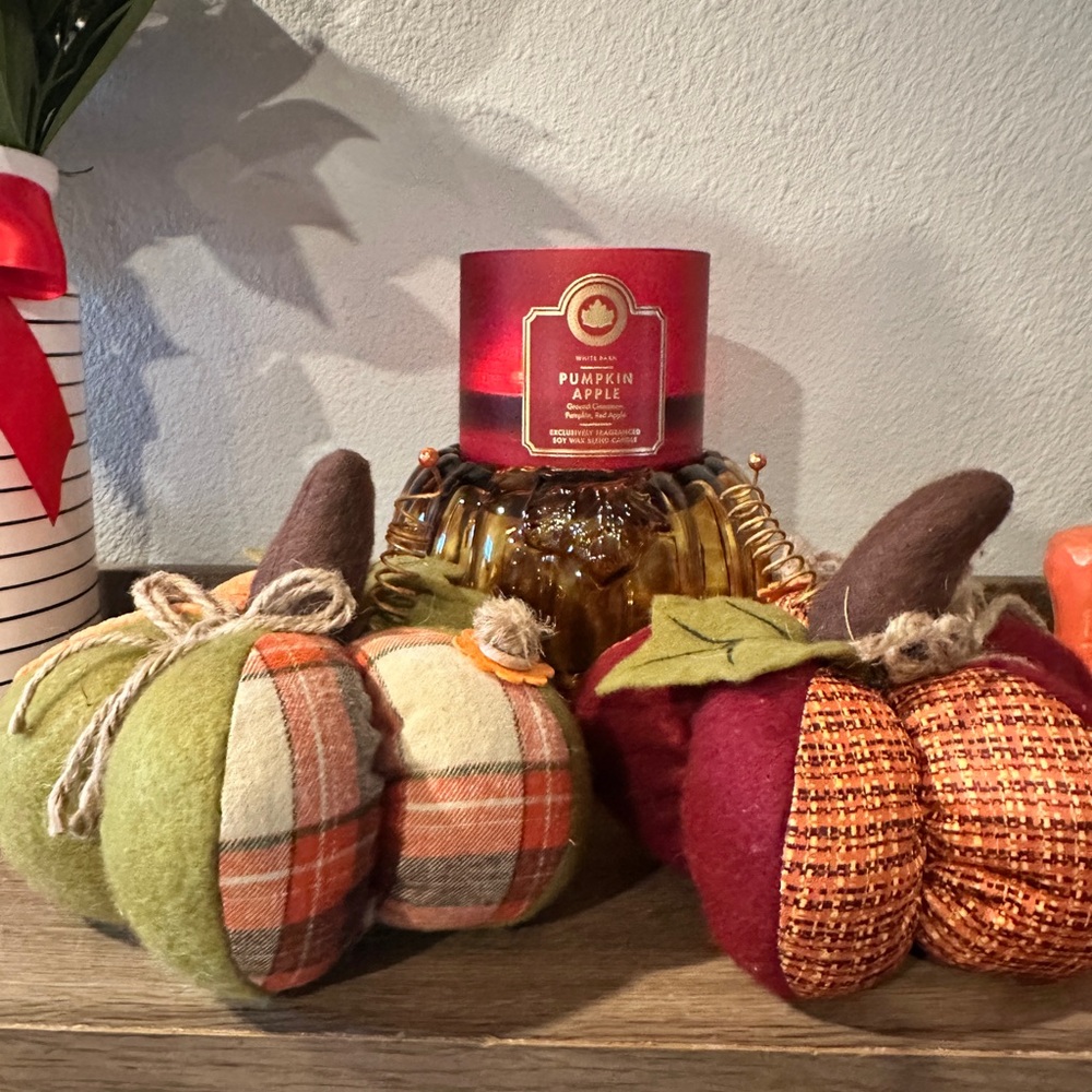 Plaid and Tweed Fabric Pumpkins - Set of 2